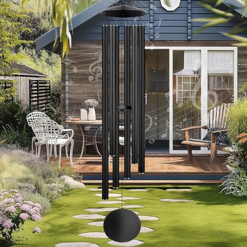 66" Large Wind Chimes for Outside Deep Tone, 6 Thickened ⌀ 1.2" Tubes Tuned Relaxing Melody Wind Chime, Windchimes Outdoors for Garden Patio Decor, Great Gift Idea for Your Loved One (Black, 66") - color: Black