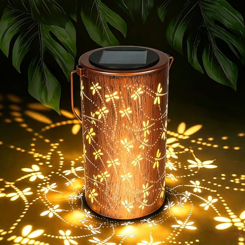 Dragonfly Solar Lanterns Outdoor Waterproof, Birthday Gifts for Women | Garden Decor Gifts for Mom, Metal Solar Hanging Lights for Patio、Yard、Balcony、Porch - style: Dragonfly