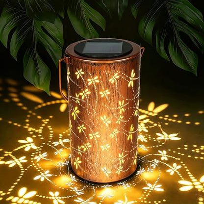 Dragonfly Solar Lanterns Outdoor Waterproof, Birthday Gifts for Women | Garden Decor Gifts for Mom, Metal Solar Hanging Lights for Patio、Yard、Balcony、Porch - style: Dragonfly