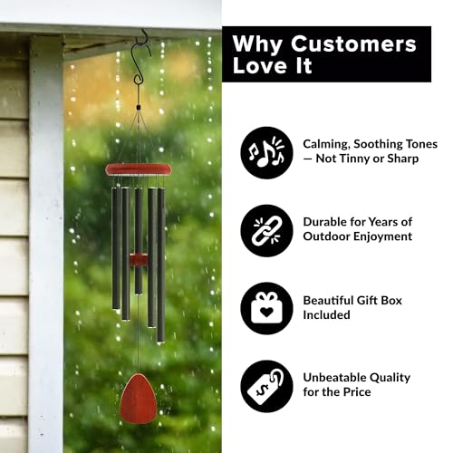 Wind Chimes for Outside - 37" Large Wind Chimes, Classic Black Aluminum Windchimes Outdoors, Zen Gift for Mom, Outdoor Garden Patio Decoration