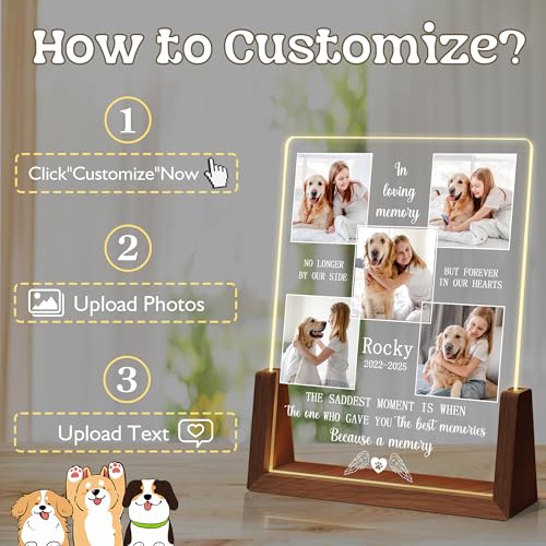 Personalized Dog Memorial Gifts, Custom Acrylic Light Up Picture Frame | Custom Pet Loss Gifts Cat Pet Memorial Gifts with Pictures for Pet Lover, Loss of Dog Sympathy Gifts - color: style-1