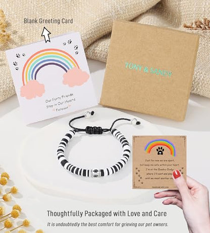 TONY & SANDY Dog Memorial Gifts, Pet Sympathy Rainbow Bridge Pet Memorial Bracelet for Men Women Girls Who Loss of Beloved Dog Cat - color: Black White