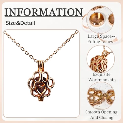 Paw Print Heart Pet Ashes Memorial Necklace with Mini Inner Box-Rose Gold | Pet Cremation Jewelry for Ashes, Cremation Urn Jewelry to Hold Dog & Cat Ashes Pendant with Box Filling Tools - color: Rose Gold