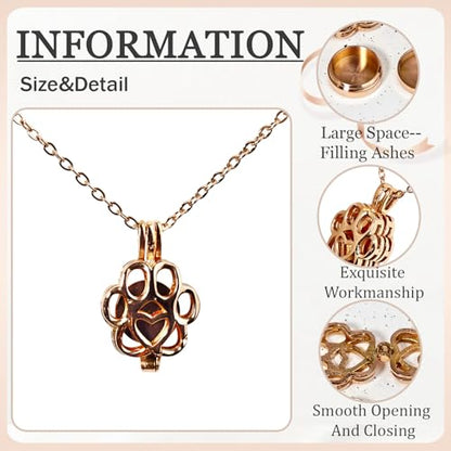 Paw Print Heart Pet Ashes Memorial Necklace with Mini Inner Box-Rose Gold | Pet Cremation Jewelry for Ashes, Cremation Urn Jewelry to Hold Dog & Cat Ashes Pendant with Box Filling Tools - color: Rose Gold