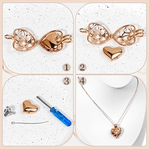 Paw Print Heart Pet Ashes Memorial Necklace with Mini Inner Box-B-Rose Gold | Pet Cremation Jewelry for Ashes, Cremation Urn Jewelry to Hold Dog & Cat Ashes Pendant with Box Filling Tools - color: B-Rose Gold