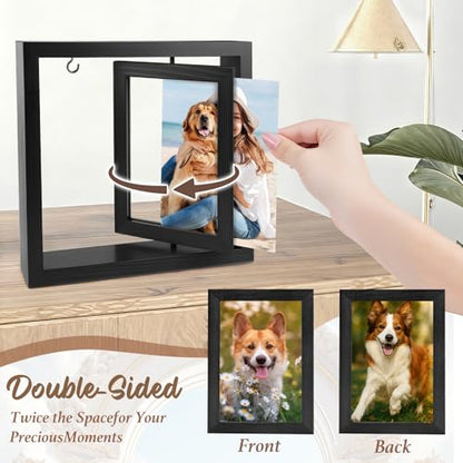 Rotating Wooden Picture Frame with Resin Angel for Loss of Dogs | Holds 4x6 Photo, Black Loss of Dogs Cat Sympathy Gift, Pet Loss Remembrance Bereavement Keepsake, Dog Memorial Gifts - color: Black