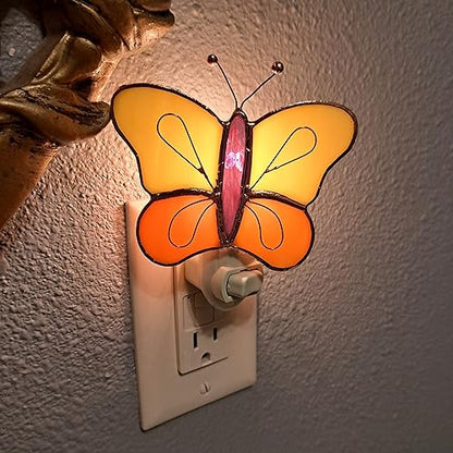 Gift Essentials Yellow Butterfly Plug-in Night Light - Stained Glass | Yellow Butterfly Stained Glass Plug-in Nightlight with On/Off Rocker Switch. Includes One 4-Watt Replaceable Warm-Glow Bulb. - color: Yellow Butterfly