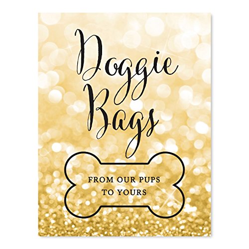 Andaz Press Wedding Party Signs, Glitzy Gold Glitter, 8.5x11-inch, Doggie Bags, From Our Pups To Yours, Bone Graphic, 1-Pack, Gifts for Dogs - color: Activities Doggie Bags
