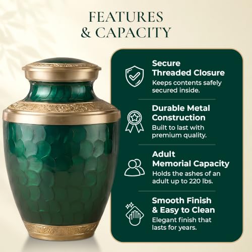 Personalized Gold & Green Cremation Urns for Human Ashes Adult Set of 6 - color: Royal Teal Urn Set - Custom