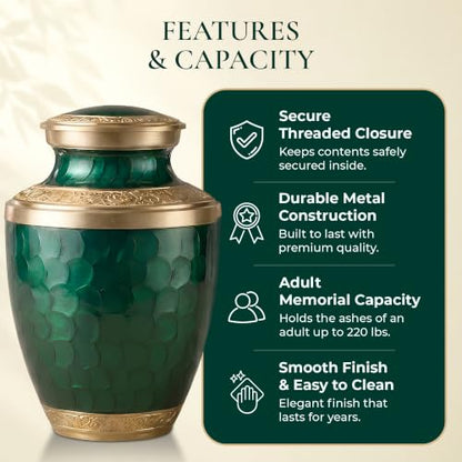 Personalized Gold & Green Cremation Urns for Human Ashes Adult Set of 6 - color: Royal Teal Urn Set - Custom