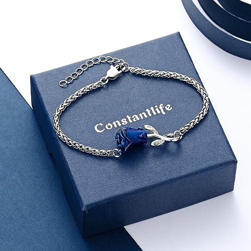 Rose Flower Ashes Bracelet for Women Cremation Memorial Jewelry - color: Blue