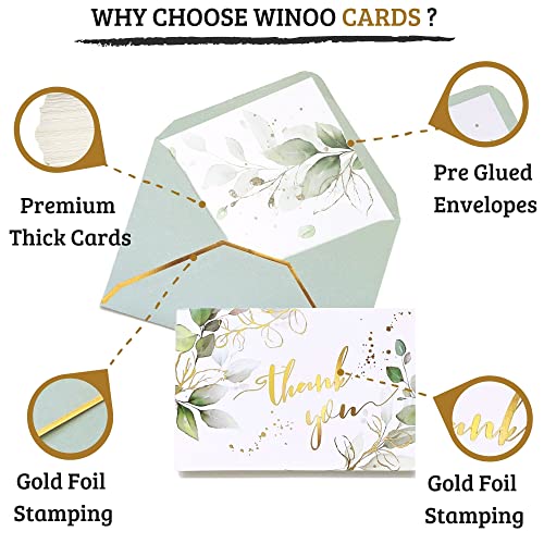 Winoo Design Heavy Duty Green Thank You Cards with Envelopes Greenery - 36 PK - 4x6 Inches Wedding Thank You Cards Baby Shower Thank You Notes for Bridal Shower Business Birthday