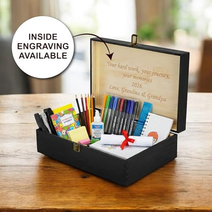 Personalized School Years Memory Box, Engraved Keepsake Chest for Kids | Holds photos, artwork & report cards. Add name, grade, school & class year; 4 sizes, 4 finishes, optional inside engraving. - style: 18. Kids School Memory Box