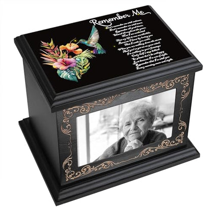 ADMLC Cremation Urns for Human Ashes Adult Up to 200 IBS with Photo Frame | 100% Wooden Handcrafted Memorial Keepsake Urn for Ashes,Funeral Burial Caskets Urn Suitable for Male Female Men Women Dad Mom