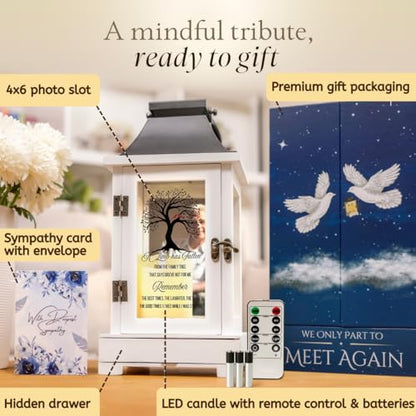 Memorial Lantern with Photo Frame & Keepsake Drawer | Sympathy Gifts for Loss of Loved One, Mom, Dad, Husband, Father | Bereavement Memorial Gifts | LED Candle with Timer | Grief Gifts by STILLWIND - color: Family Tree / Black