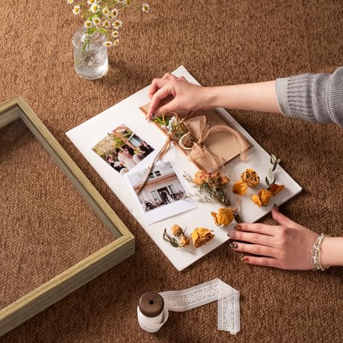 11x14 Shadow Box Frame with Ultra-Clear Glass & Soft Linen Back | With Push Pins and Stand, Deep 1.5" Brown Shadow Box Display Case – Display on Tabletop or Wall for Photo, Wedding, Keepsake - color: Brown+high Definition Panel + Shatter-proof Packaging,