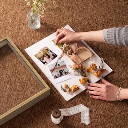 11x14 Shadow Box Frame with Ultra-Clear Glass & Soft Linen Back | With Push Pins and Stand, Deep 1.5" Brown Shadow Box Display Case – Display on Tabletop or Wall for Photo, Wedding, Keepsake - color: Brown+high Definition Panel + Shatter-proof Packaging,