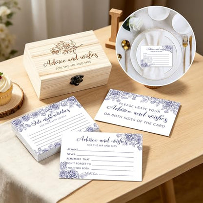 Advice And Wishes For The Mr And Mrs, 50 Pcs Wedding Advice Cards - color: Blue Flower
