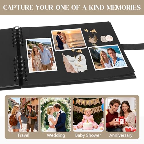 INNOCHEER Photo Album - Self Adhesive 80 Black Pages, Large Scrapbook Wedding Guest Book for DIY Anniversary Travel Memory Scrapbooking (Black 8X12) - color: Black 8X12