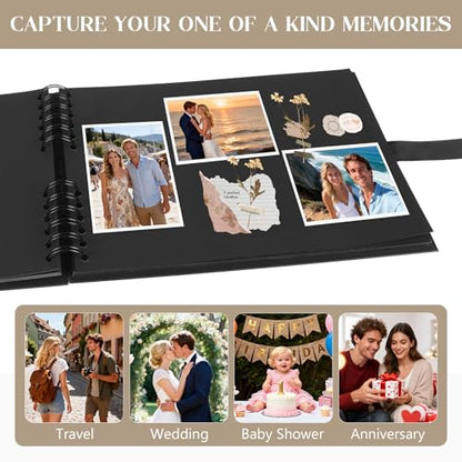 INNOCHEER Photo Album - Self Adhesive 80 Black Pages, Large Scrapbook Wedding Guest Book for DIY Anniversary Travel Memory Scrapbooking (Black 8X12) - color: Black 8X12