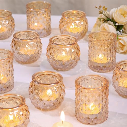 DARJEN Gold Votive Candle Holders Set of 24- Gold Candle Holders Bulk for Table Centerpiece, Tea Lights Candle Holder Glass for Wedding Shower, Home & Party Decor - color: Gold, size: 24 Pcs