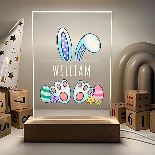 Easter Bunny Easter Holiday Eggs Hunt Celebrate New Life Rabbit Decoration - Too Cute To Resist Night Light Up Table Lamp Wood Base LED Personalized Name Free Engraved - It's WOW Great Gift