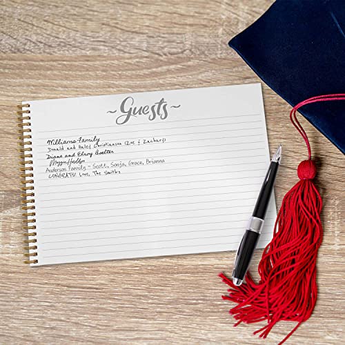 Hardcover Black Faux Gold Graduation Guestbook / 120 Lined Guest Signature Pages Inside / 5.5" x 8.5" Landscape Lay Flat Gold Metal Spiral Binding Gender Neutral Grad Party Décor