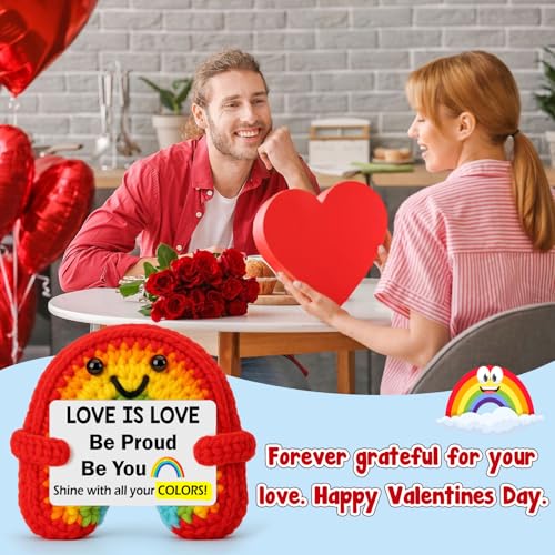 Gifts for Him Valentines Anniversary - Love is Love, Positive Pride Crochet Rainbow Inspirational Support Valentines Day Birthday Gift for Women Men Her Girlfriend Boyfriend Friend - color: Rainbow Proud