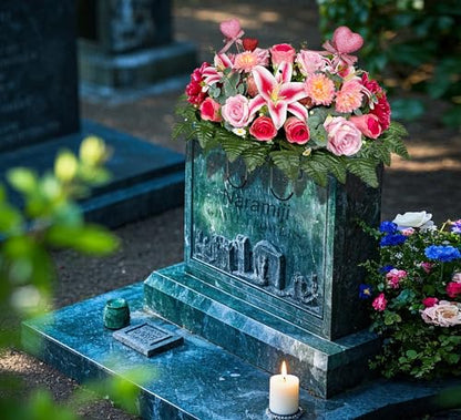 Cemetery Flowers Saddle and Headstone Flower Saddle -Pink Roses for Headstone Decorations, Sympathy & Memorial Tributes