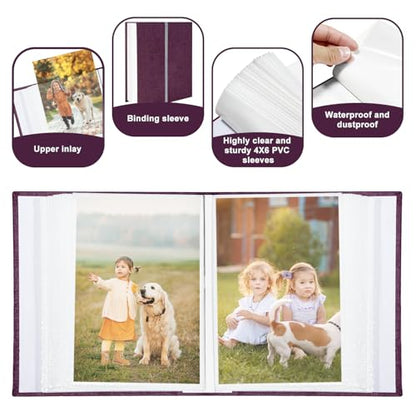 Photo Album 4x6 100 Pockets, Linen Cover Top Loader Vertical, Slip-in Picture Purple Pockets Albums for Wedding, Family, Anniversary, Baby, Vacation - color: Purple, size: 100 Pockets
