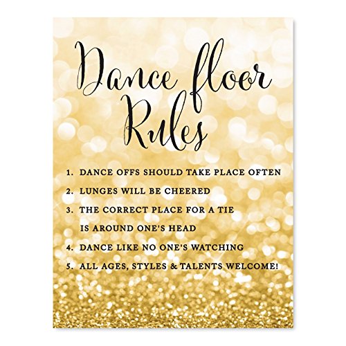 Andaz Press Wedding Party Signs, Glitzy Gold Glitter, 8.5x11-inch, Dance Floor Rules, 1-Pack - color: Activities Dance Floor