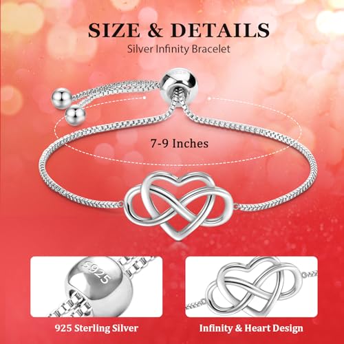 J.Fée Infinity Heart Bracelets for Women with 5A Cubic Zirconia, 925 Silver Bracelets for Women Adjustable Womens Bracelet Jewelry for Wife Girlfriend Her - color: Infinite Love#2