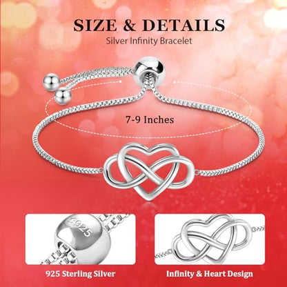 J.Fée Infinity Heart Bracelets for Women with 5A Cubic Zirconia, 925 Silver Bracelets for Women Adjustable Womens Bracelet Jewelry for Wife Girlfriend Her - color: Infinite Love#2