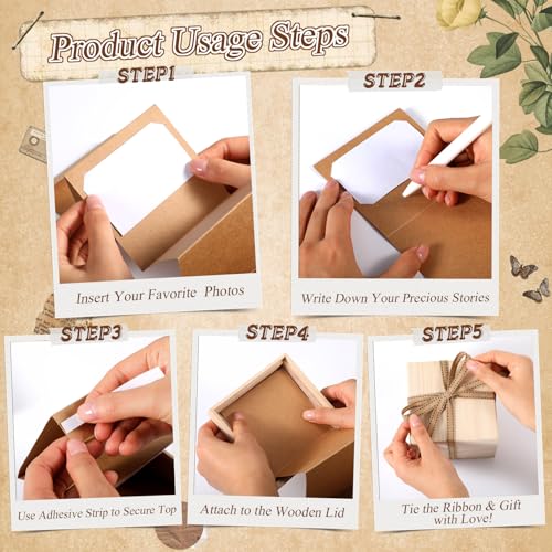 Feifeiya Mini Wooden Pull out Photo Box, DIY 2x3 Album,40 Photos,Natural