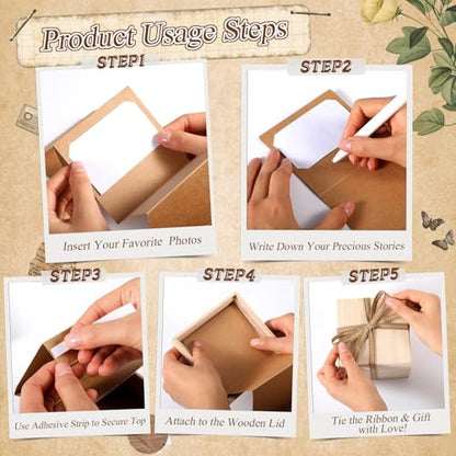 Feifeiya Mini Wooden Pull out Photo Box, DIY 2x3 Album,40 Photos,Natural