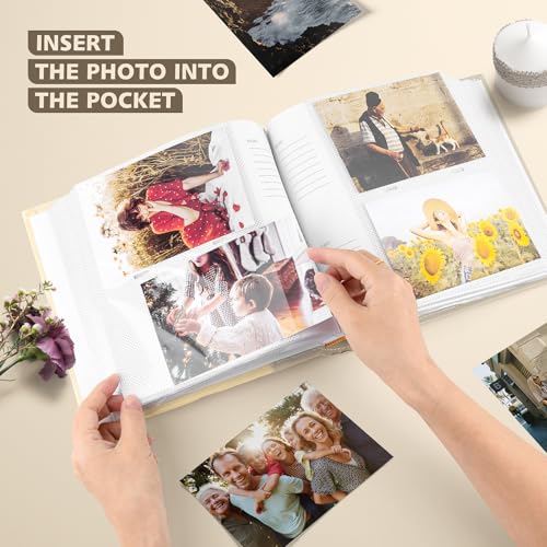 Photo Album Hold 200 4x6 Photos with Memo Writing Space (Beige&Light Grey) | Faux Leather Picture Book Fits 4x6 Photo, 200 Pockets Great for Wedding Family Holidays - color: Beige & Light Grey
