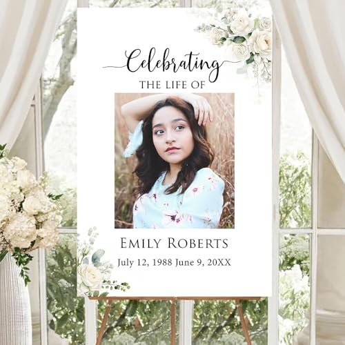 Celebration Of Life Blue Watercolor Memorial Sign, In Loving Memory, Custom Ocean Obituary Sign - color: Version 8
