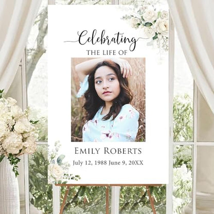 Celebration Of Life Blue Watercolor Memorial Sign, In Loving Memory, Custom Ocean Obituary Sign - color: Version 8