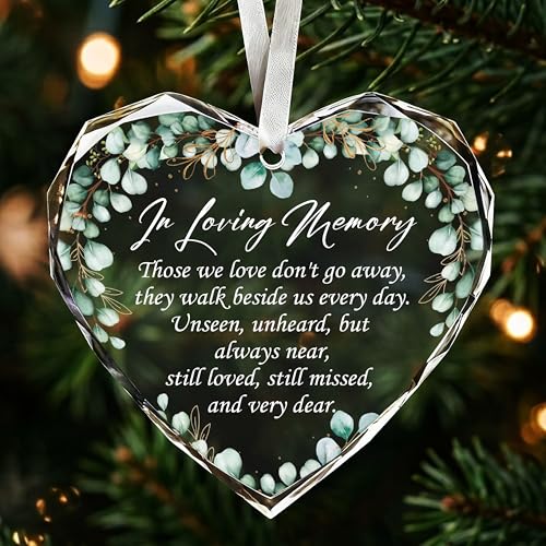 Memorial Gifts Glass Ornaments for Loss of Loved One, Heart Shape Ornament | Glass Memorial Ornament, Funeral Memorial Gifts Small,Remembrance Sympathy Present