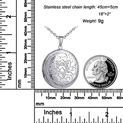 YOUFENG Round Locket Necklace thar Holds Pictures Floral Pattern Circle Shape Lockets - color: Floral