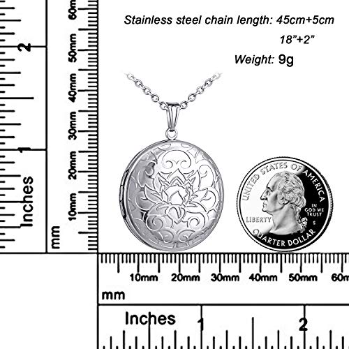 YOUFENG Round Locket Necklace thar Holds Pictures Floral Pattern Circle Shape Lockets - color: Floral
