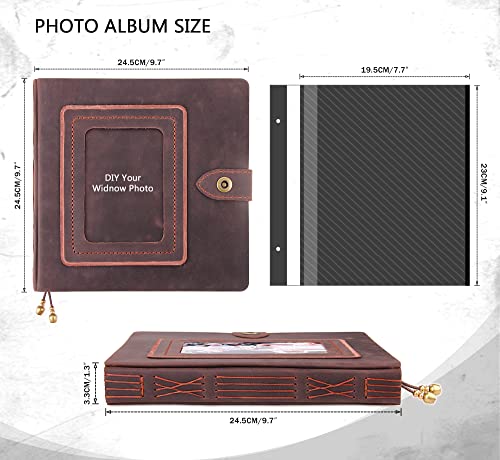 Leather photo Album Self Adhesive Pages, Handamde Leather Scrapbook Photo Album, Wedding Family Album, Holds 3x5, 4x6, 5x7, 6x8 Photos - Coffee - color: Coffee, size: 9.6x9.6x1.3