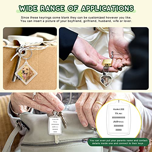 Keadic 40 Pcs Acrylic Photo Frame Keyring Assortment Set, Pendant Picture Frame Keyrings, Personalized Clear Blank Photo Keychain Holder, Heart, Rectangle, Round, Square Suit for Artwork