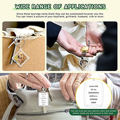 Keadic 40 Pcs Acrylic Photo Frame Keyring Assortment Set, Pendant Picture Frame Keyrings, Personalized Clear Blank Photo Keychain Holder, Heart, Rectangle, Round, Square Suit for Artwork