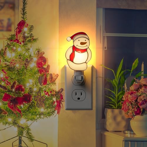 Stained Glass Christmas Snowmen Night Lights Plug in Wall for Home - color: White Snowmen