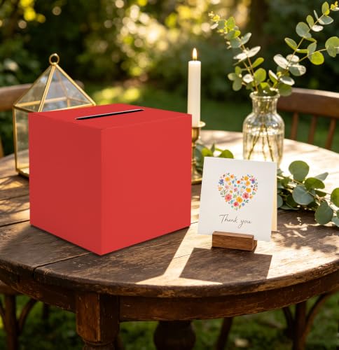 SietDESEO Red Card Box with Slot Money Gift Card Box Holder for Party Wedding Reception Birthday Graduation Bridal Shower Baby Shower Diaper Raffle Box - color: RED CARD BOX, size: 7.8 X 7.8 X 7.8 INCH