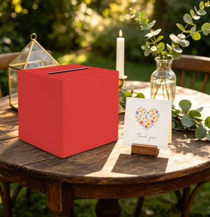 SietDESEO Red Card Box with Slot Money Gift Card Box Holder for Party Wedding Reception Birthday Graduation Bridal Shower Baby Shower Diaper Raffle Box - color: RED CARD BOX, size: 7.8 X 7.8 X 7.8 INCH