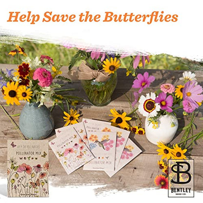 Bentley Pollinator Mix - Pre-Filled, Non-GMO, Non-Coated Butterfly Packets - 25 Annual Wildflower Seeds - Perfect Eco-Friendly Gift