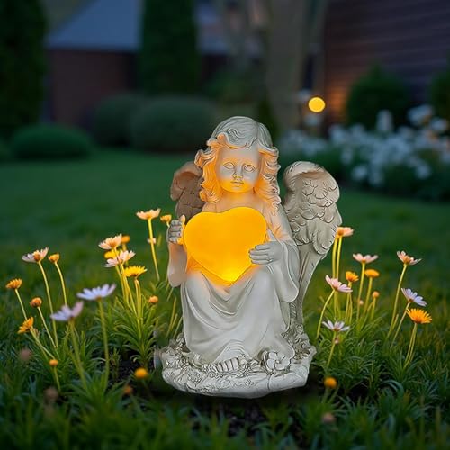 AVEKI Solar Angel Statue for Garden & Cemetery, Resin Angel Figurines with Solar Lanterns Outdoor Waterproof, Angel Sculptures Decor for Yard Lawn Patio Balcony Porch, Garden Gifts for Mom Women (E) - color: E