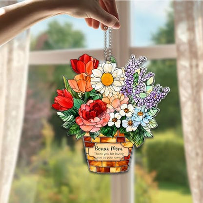 Bonus Mom Acrylic Suncatcher with Card, Bonus Mom Gifts from Daughter Son, for Stepmom Bonus Mom, Birthday Gifts for Stepmom, Stepmother - color: Bonus Mom